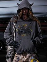 Distressed Graphic Hoodie with Horned Hood 2