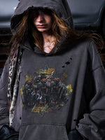 Distressed Graphic Hoodie with Horned Hood 4
