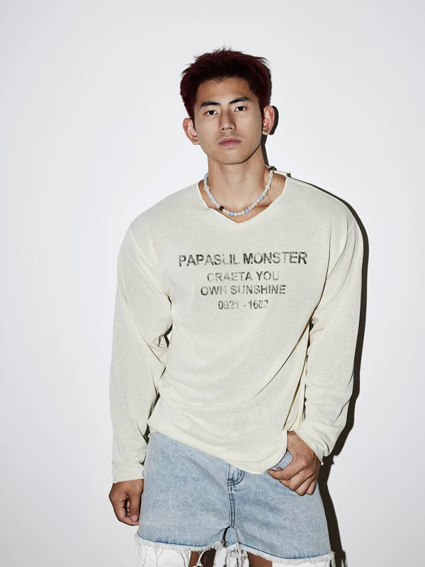 Distressed Graphic Long-Sleeve T-Shirt 1