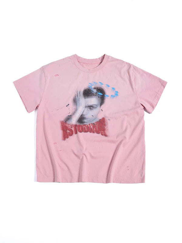 6259195382674,6259195382675,6259195382676, Distressed Graphic Print Crewneck T-Shirt