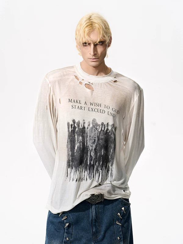 Distressed Graphic Print Long-Sleeve T-Shirt 3
