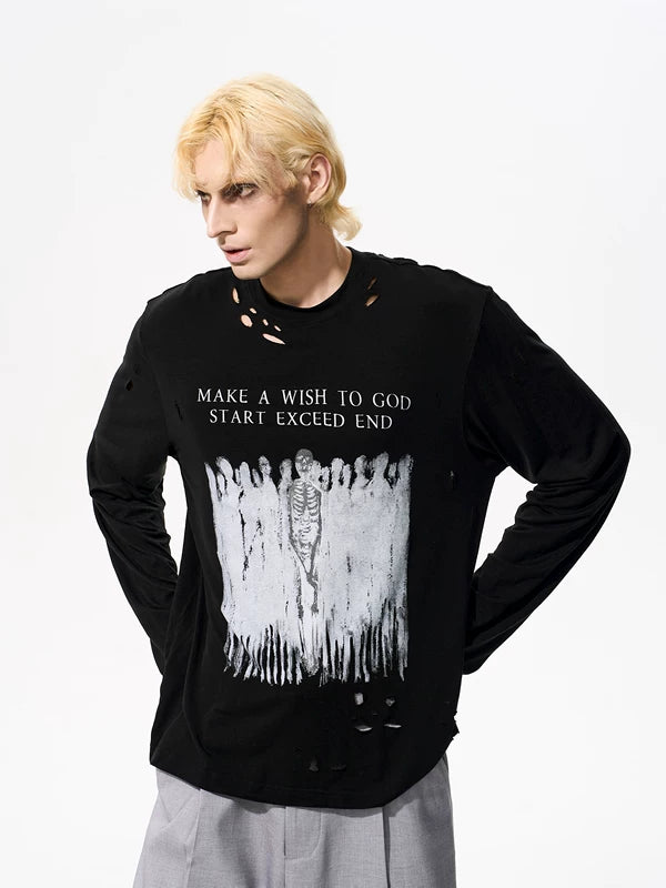 Distressed Graphic Print Long-Sleeve T-Shirt 4