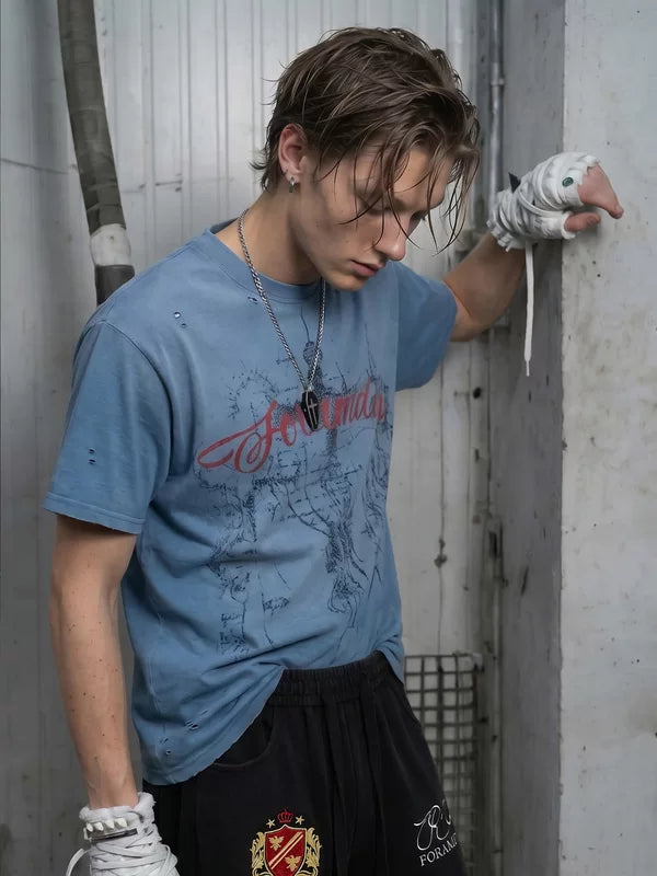 Distressed Graphic Print Short-Sleeve T-Shirt 4