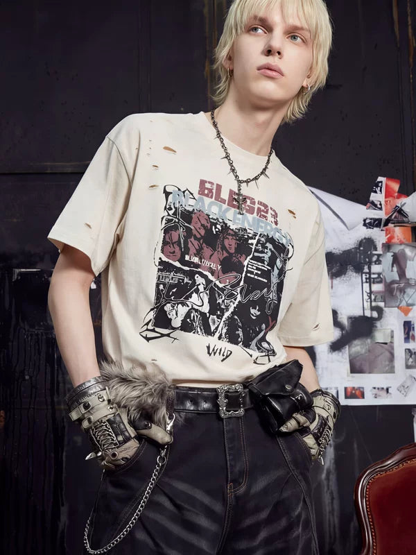 Distressed Graphic Print Vintage Short-Sleeve T-Shirt 2