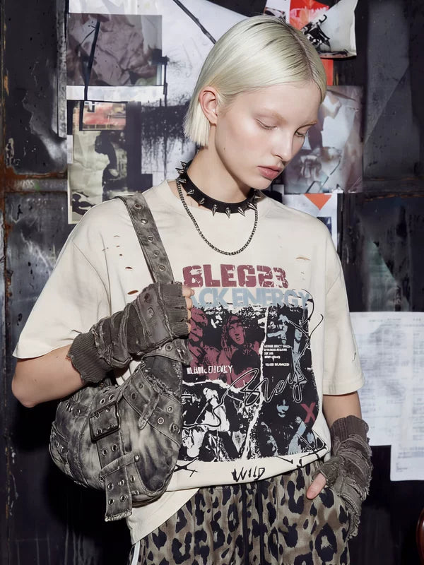 Distressed Graphic Print Vintage Short-Sleeve T-Shirt 3