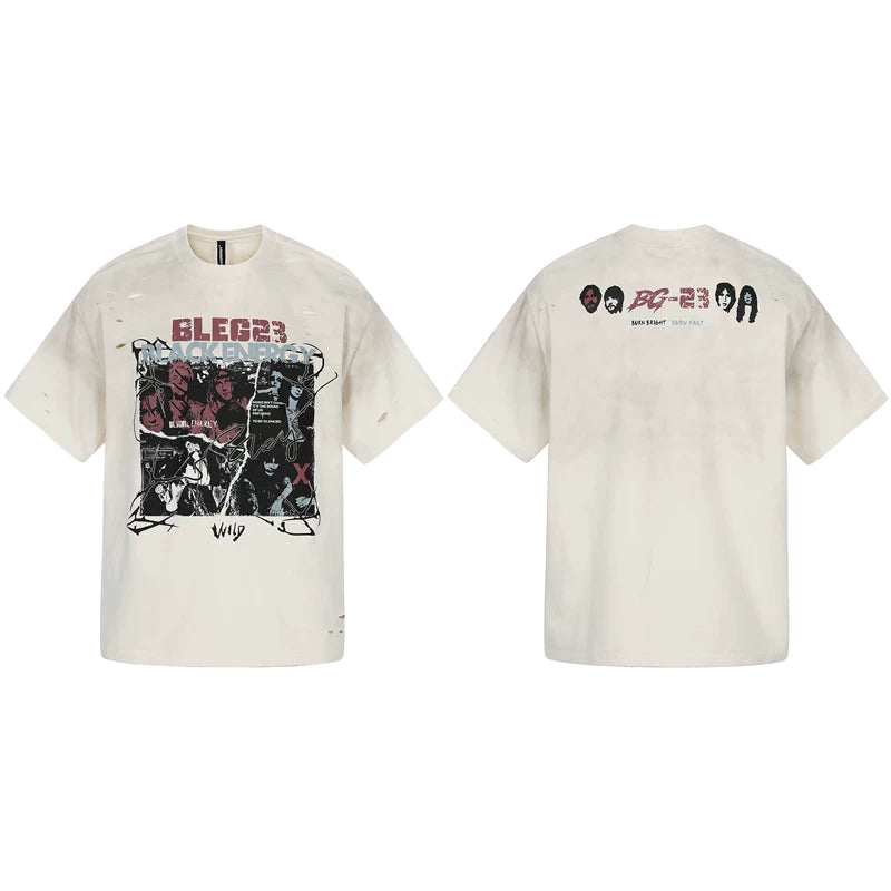 6229283606758,6229283606759,6229283606760,6229283606761, Distressed Graphic Print Vintage Short-Sleeve T-Shirt