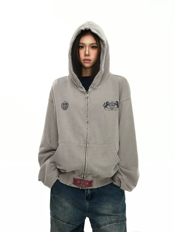 Distressed Graphic Zip-Up Hoodie 2