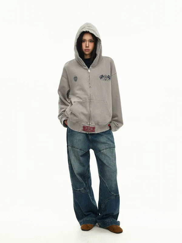 Distressed Graphic Zip-Up Hoodie 5