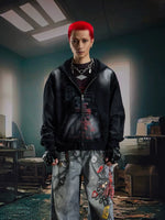 Distressed Graphic Zip Up Hoodie Jacket 1