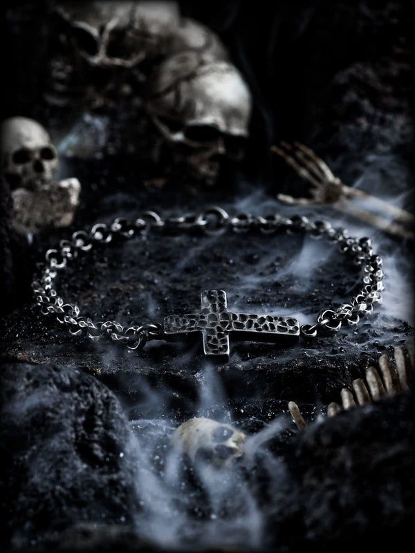 Distressed Hammered Cross Titanium Steel Bracelet 1