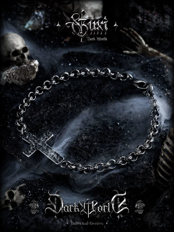 Distressed Hammered Cross Titanium Steel Bracelet 2