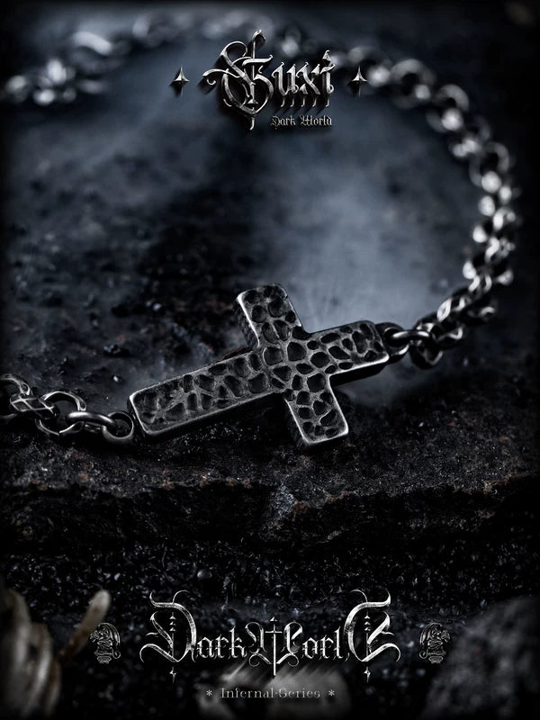 Distressed Hammered Cross Titanium Steel Bracelet 3