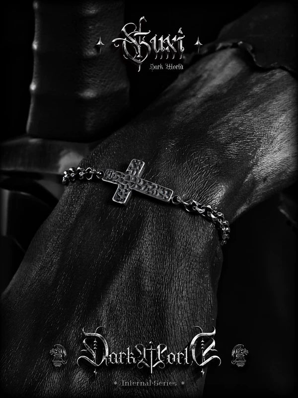 Distressed Hammered Cross Titanium Steel Bracelet 4