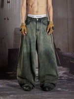 Distressed Hand-Painted Wide-Leg Jeans 1