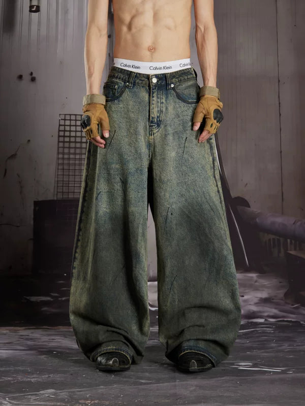 Distressed Hand-Painted Wide-Leg Jeans 1