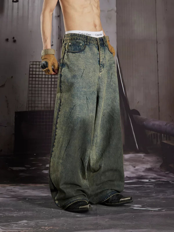 Distressed Hand-Painted Wide-Leg Jeans 2
