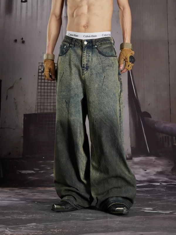 Distressed Hand-Painted Wide-Leg Jeans 5