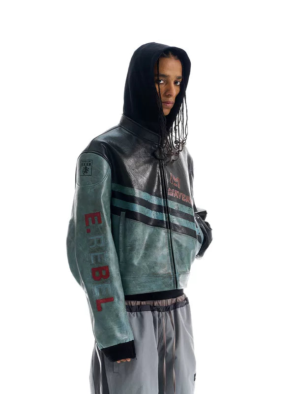 Distressed Heavy-Duty Sport Motorcycle Leather Jacket 2