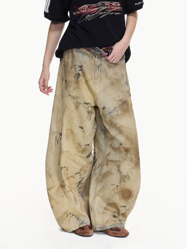 Distressed Heavy Wash Wide-Leg Jeans Pants 1