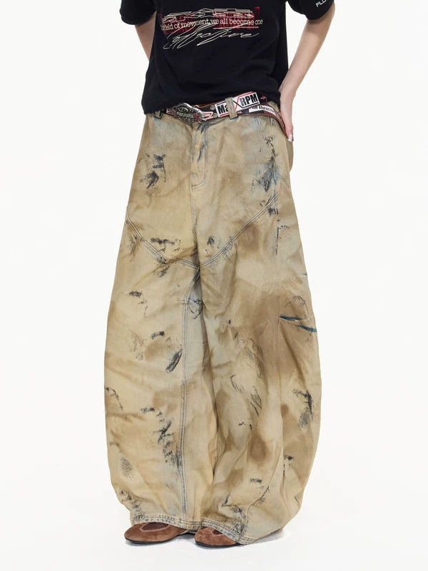 Distressed Heavy Wash Wide-Leg Jeans Pants 2