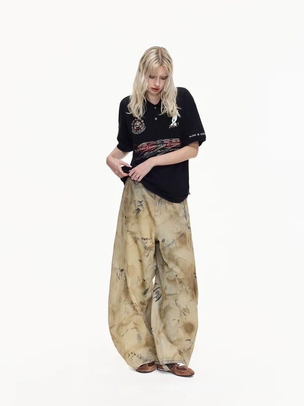 Distressed Heavy Wash Wide-Leg Jeans Pants 4