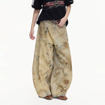 5597913276398,5597913276399,5597913276400,5597913276401,5597913276402, Distressed Heavy Wash Wide-Leg Jeans Pants