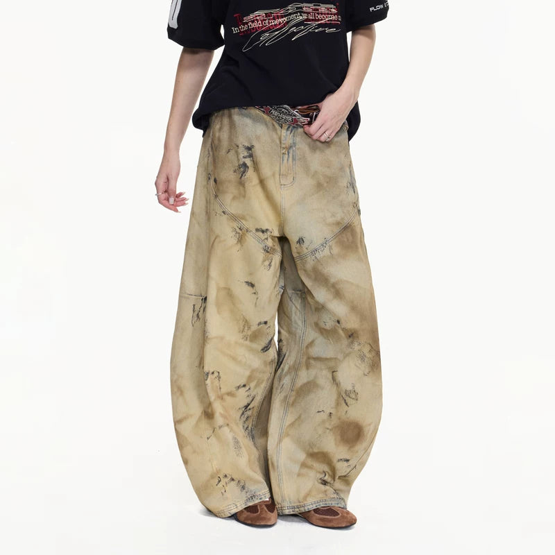 5597913276398,5597913276399,5597913276400,5597913276401,5597913276402, Distressed Heavy Wash Wide-Leg Jeans Pants