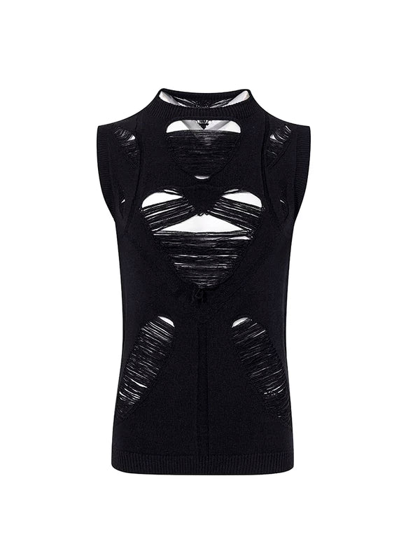 Distressed Hollow-Out Knit Sweater Vest 5