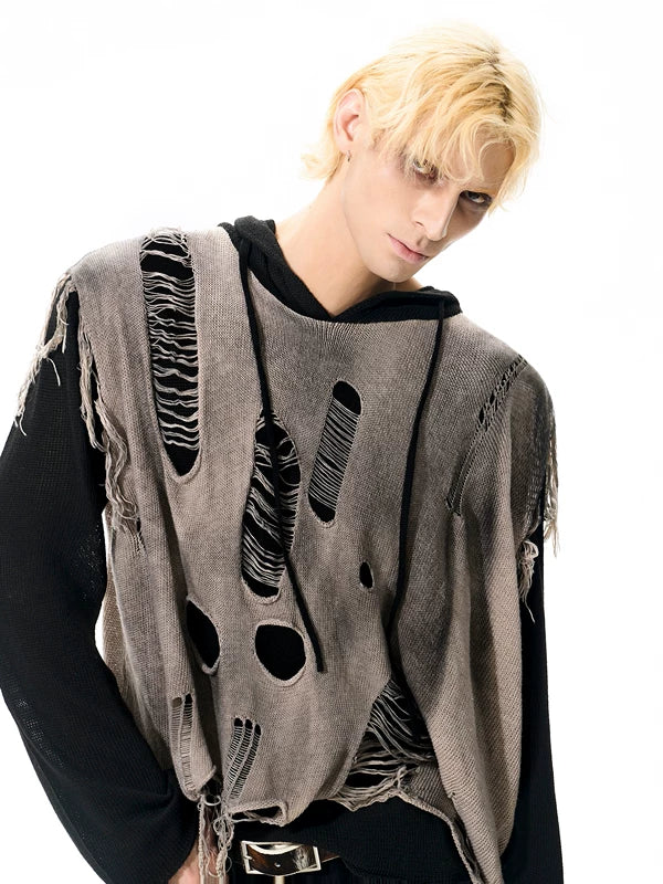 Distressed Hooded Two-Piece Knit Sweater 3