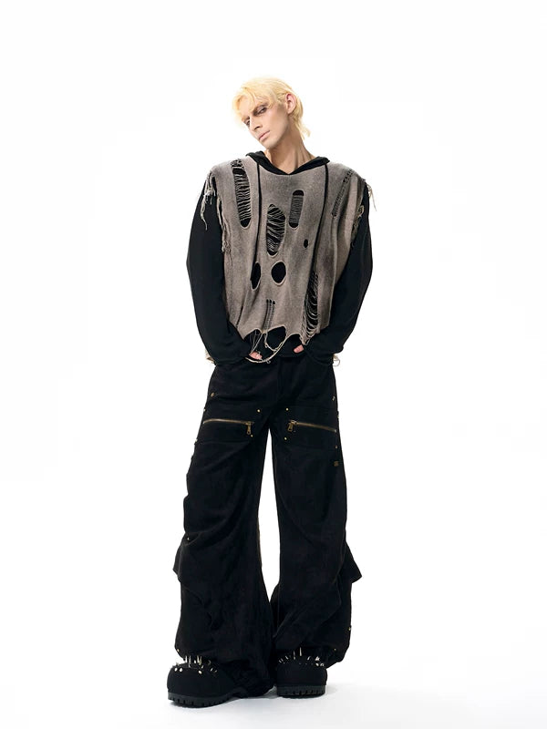 Distressed Hooded Two-Piece Knit Sweater 4