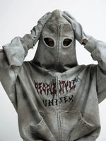 Distressed Hooded Zip Hoodie with Face Mask 1