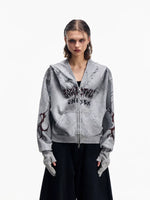 Distressed Hooded Zip Hoodie with Face Mask 2