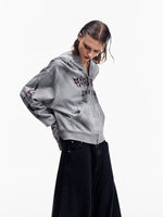 Distressed Hooded Zip Hoodie with Face Mask 3