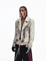 Distressed Ink Splatter Leather Motorcycle Jacket 1