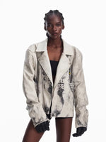 Distressed Ink Splatter Leather Motorcycle Jacket 2