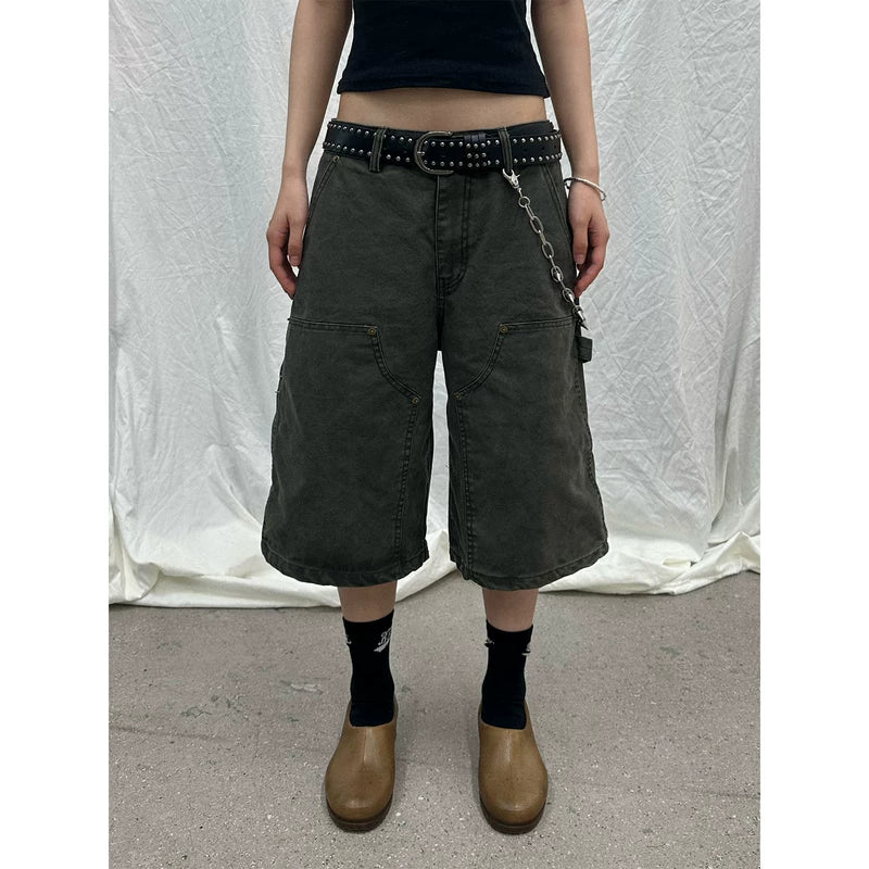 6105925377890,6105925377891,6105925377892,6105925377893, Distressed Knee-Length Logging Work Pants