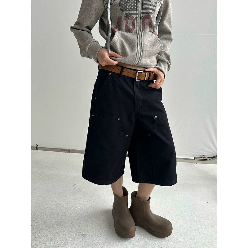 6105925377895,6105925377896,6105925377897,6105925377898, Distressed Knee-Length Logging Work Pants