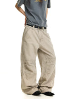 Distressed Knee-Pleated Wide Leg Cargo Pants 1