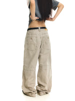 Distressed Knee-Pleated Wide Leg Cargo Pants 3