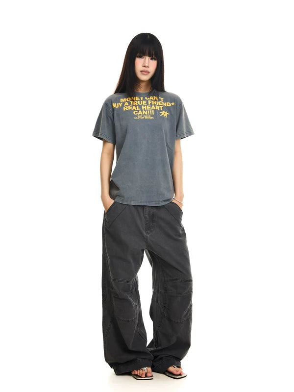 Distressed Knee-Pleated Wide Leg Cargo Pants 4