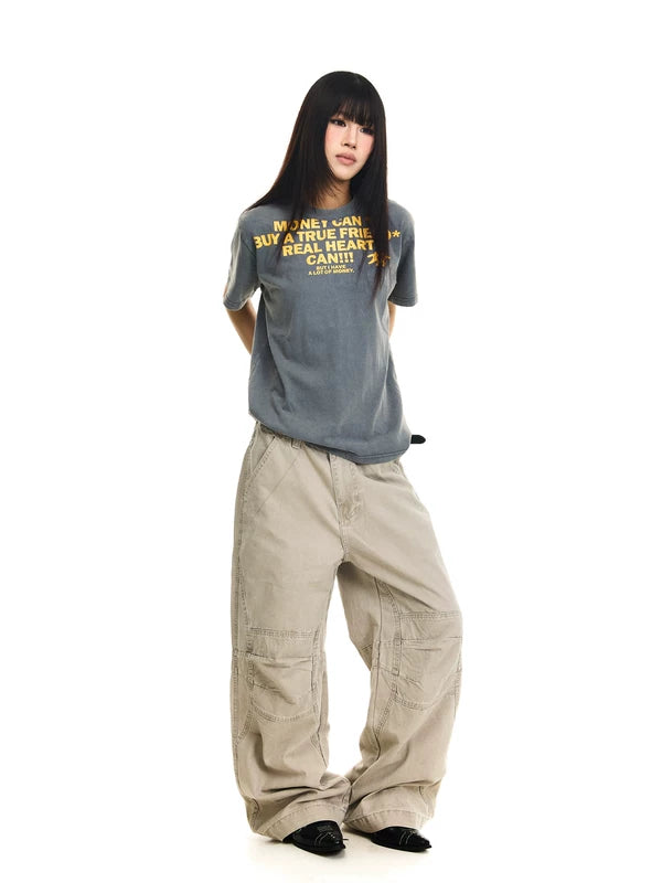 Distressed Knee-Pleated Wide Leg Cargo Pants 5