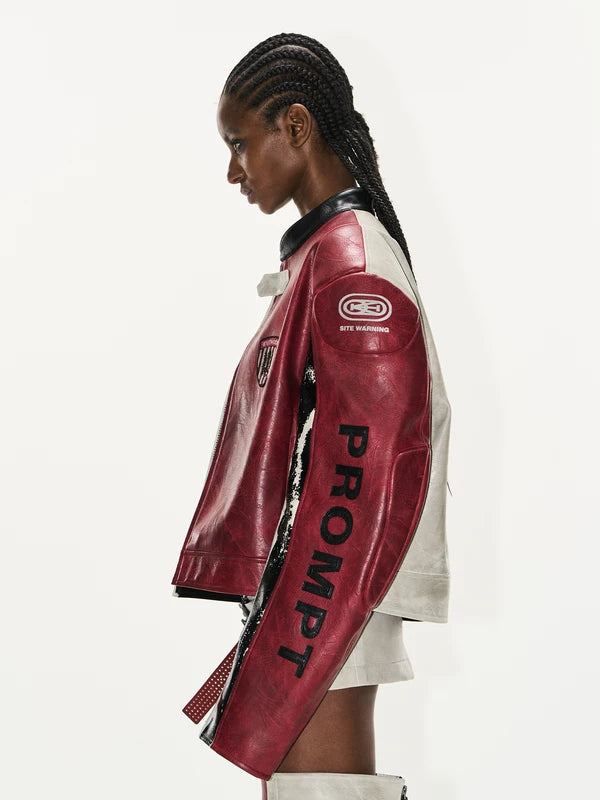 Distressed Leather Colorblock Sports Jacket 3