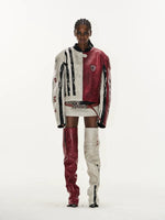 Distressed Leather Colorblock Sports Jacket 5