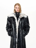 Distressed Leather Fur Trim Long Coat 3