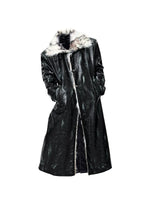 Distressed Leather Fur Trim Long Coat 5