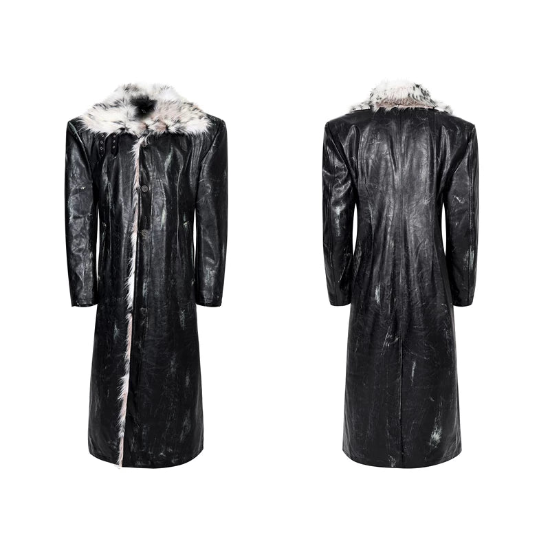 5976130541135,5976130541136,5976130541137,5976130541138, Distressed Leather Fur Trim Long Coat