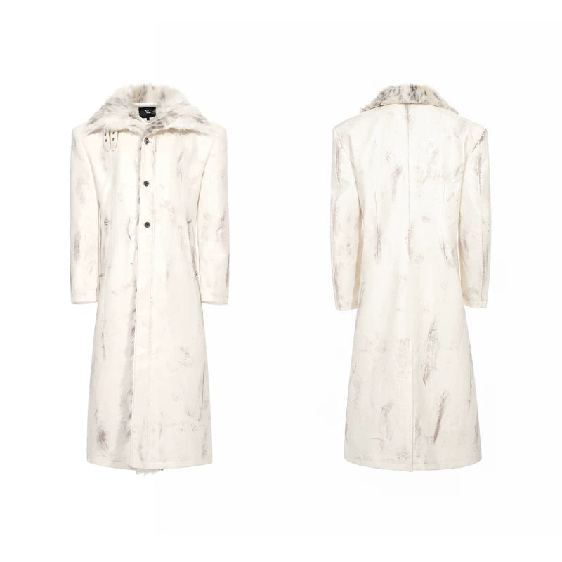 5976130541139,5976130541140,5976130541141,5976130541142, Distressed Leather Fur Trim Long Coat