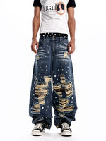 Distressed Leopard Patchwork Wide Leg Jeans 2