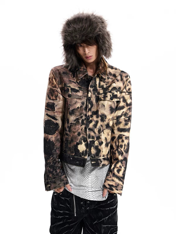 Distressed Leopard Print Denim Jacket 1