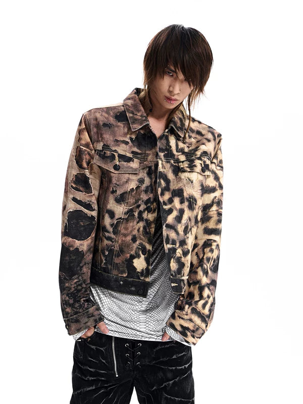 Distressed Leopard Print Denim Jacket 3